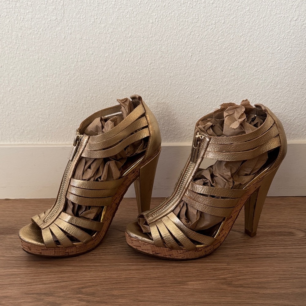 Michael Kors Cork Platform Gold Top Zip Heels